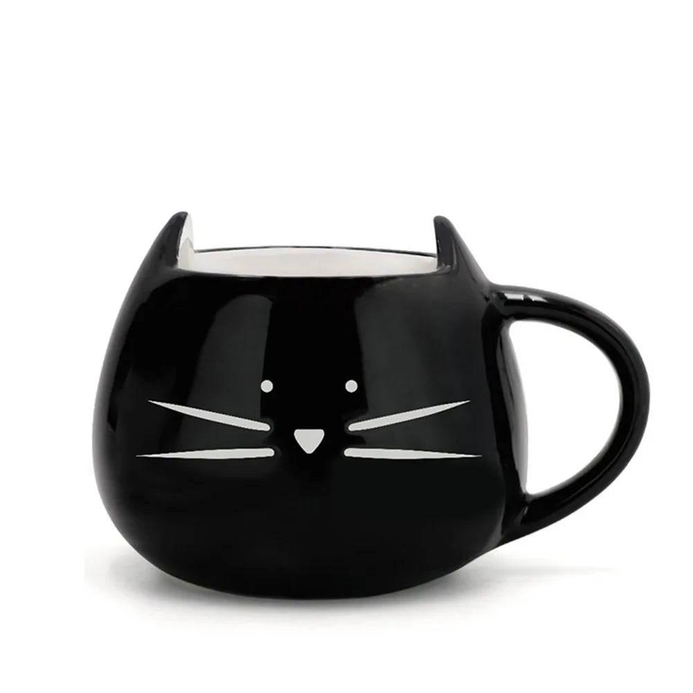 Tazas de cerámica con dibujos de gatos, 420 ml, para café, té, leche, color blanco y negro, con cuchara, regalo