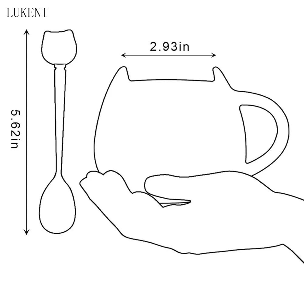 Tazas de cerámica con dibujos de gatos, 420 ml, para café, té, leche, color blanco y negro, con cuchara, regalo