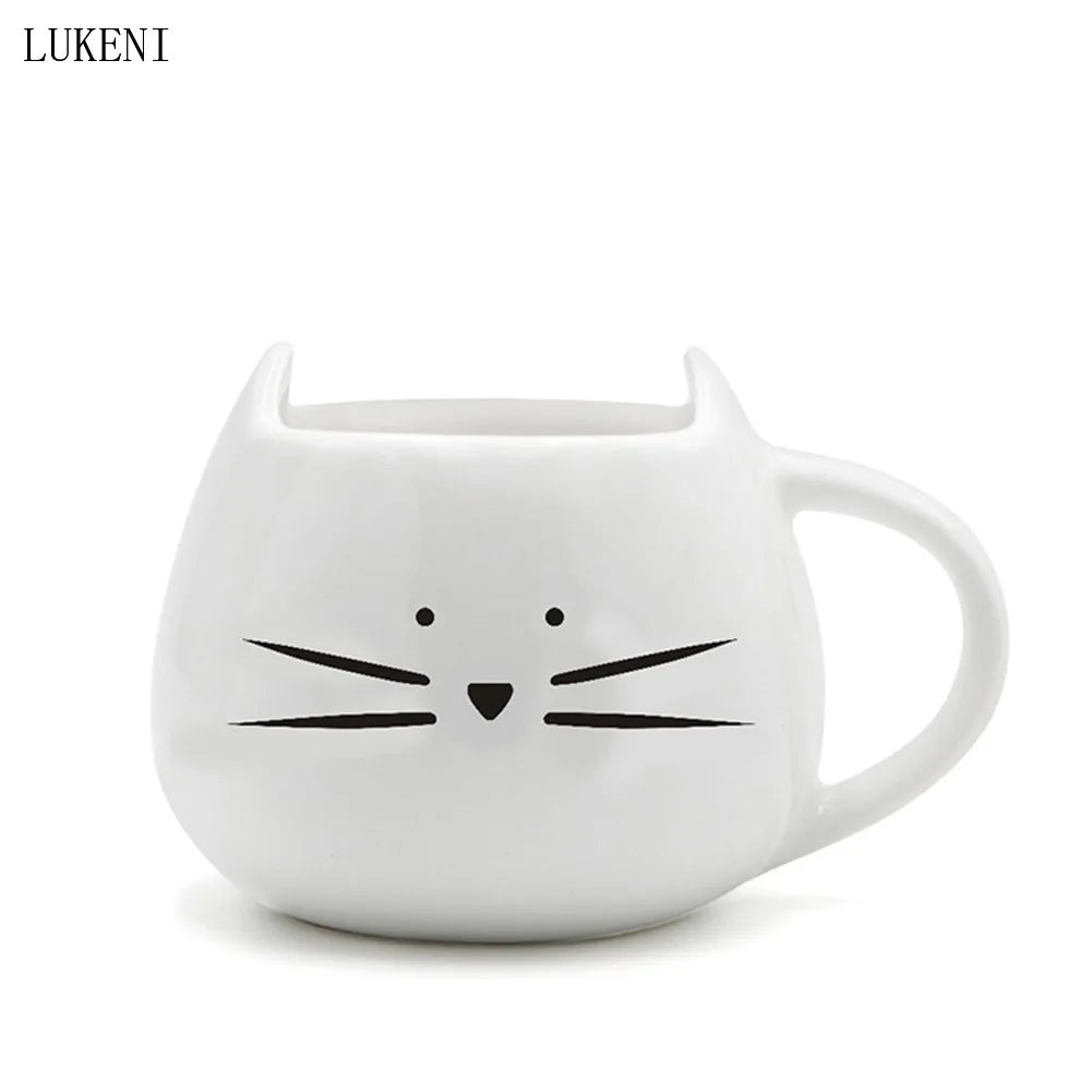 Tazas de cerámica con dibujos de gatos, 420 ml, para café, té, leche, color blanco y negro, con cuchara, regalo