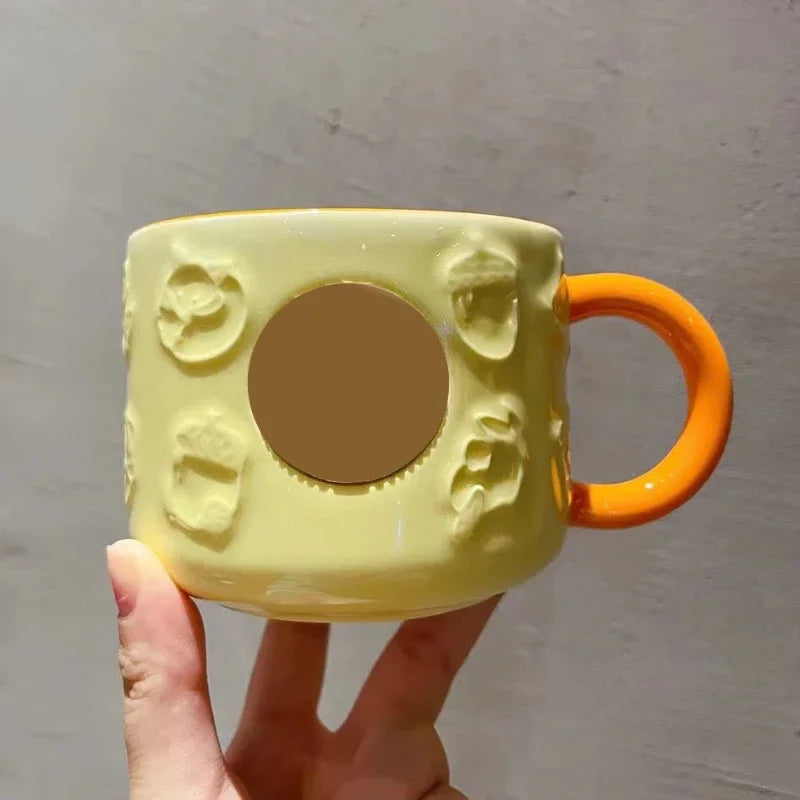 Nueva taza de cerámica con diseño de hojas de arce y bosque de otoño, conejo, zorro, ardilla y bellota, juego de tazas de café con tapa, taza de otoño