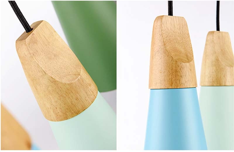 Wooden Iron Coned Pendant Lamp