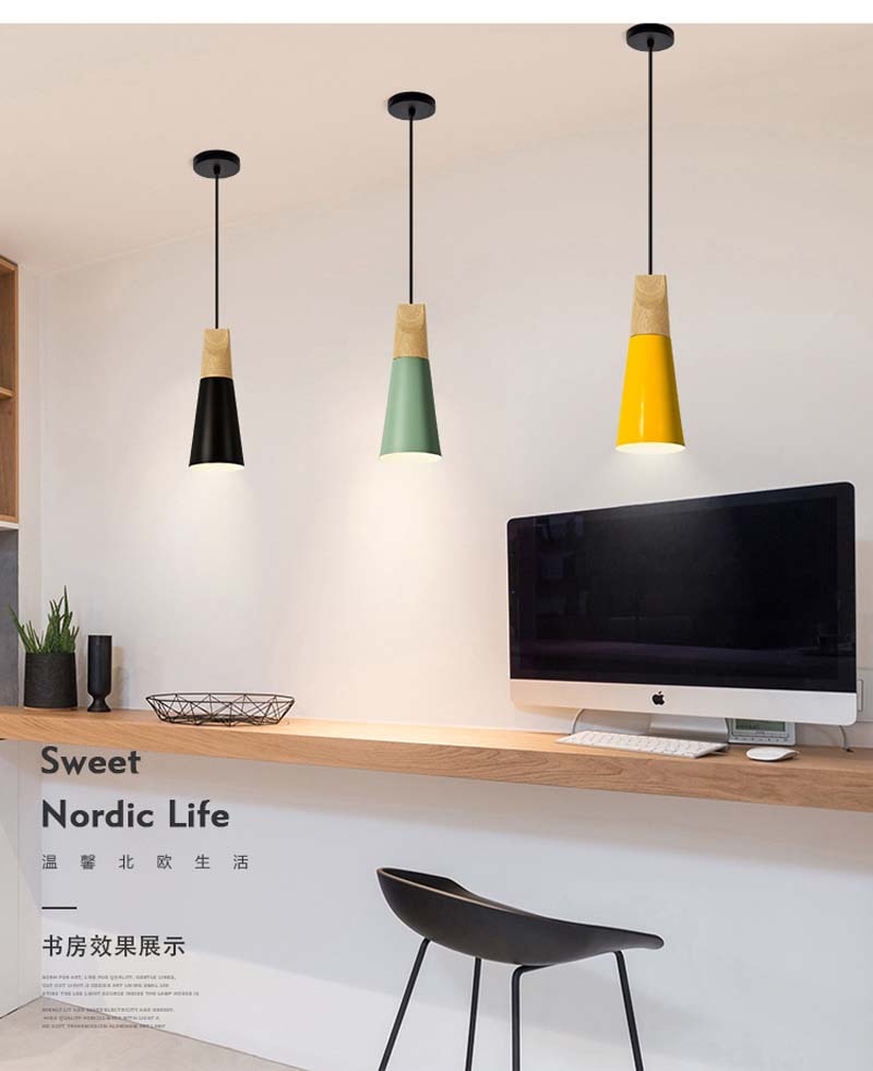 Wooden Iron Coned Pendant Lamp