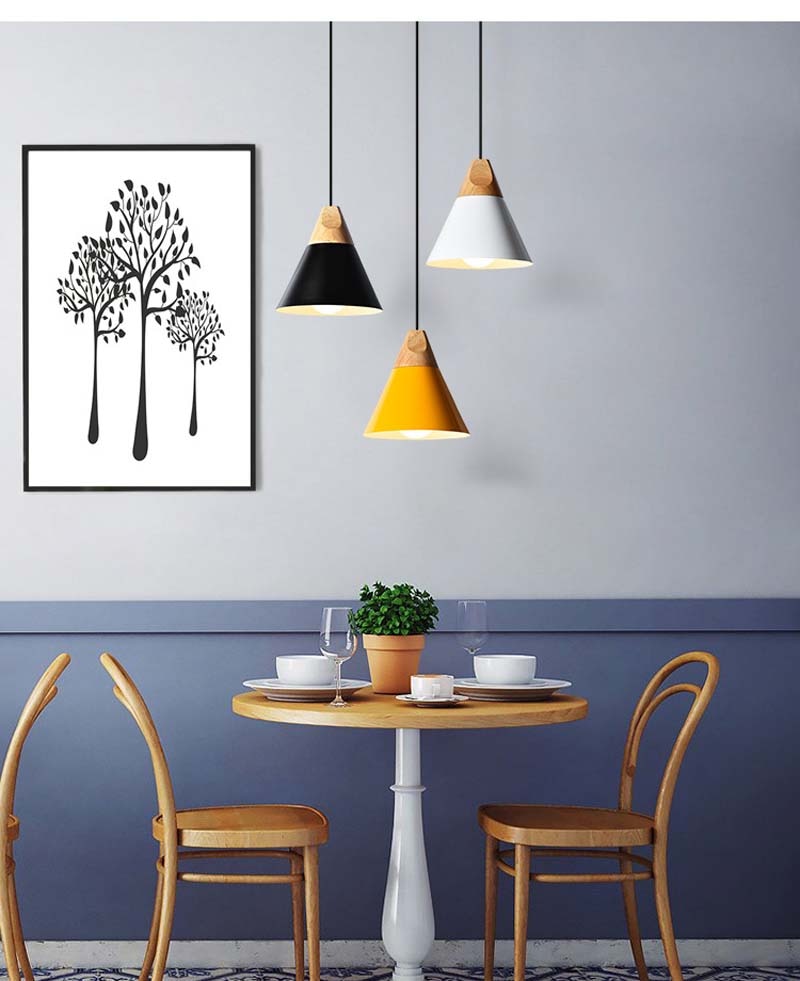 Wooden Iron Coned Pendant Lamp