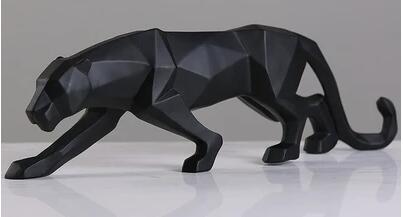 Modern Abstract Black Panther Sculpture Geometric Resin Leopard Statue Wildlife Decor Gift