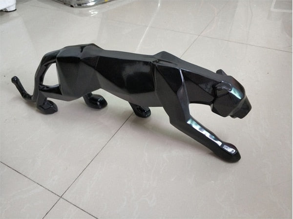 Modern Abstract Black Panther Sculpture Geometric Resin Leopard Statue Wildlife Decor Gift