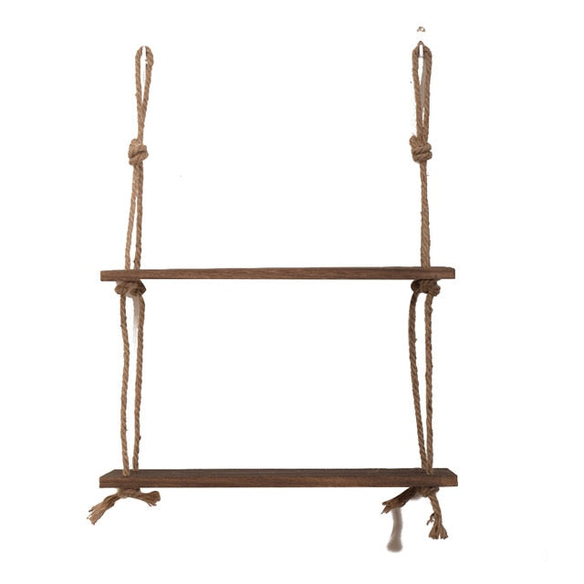 Wooden Hanging Rope Shelves