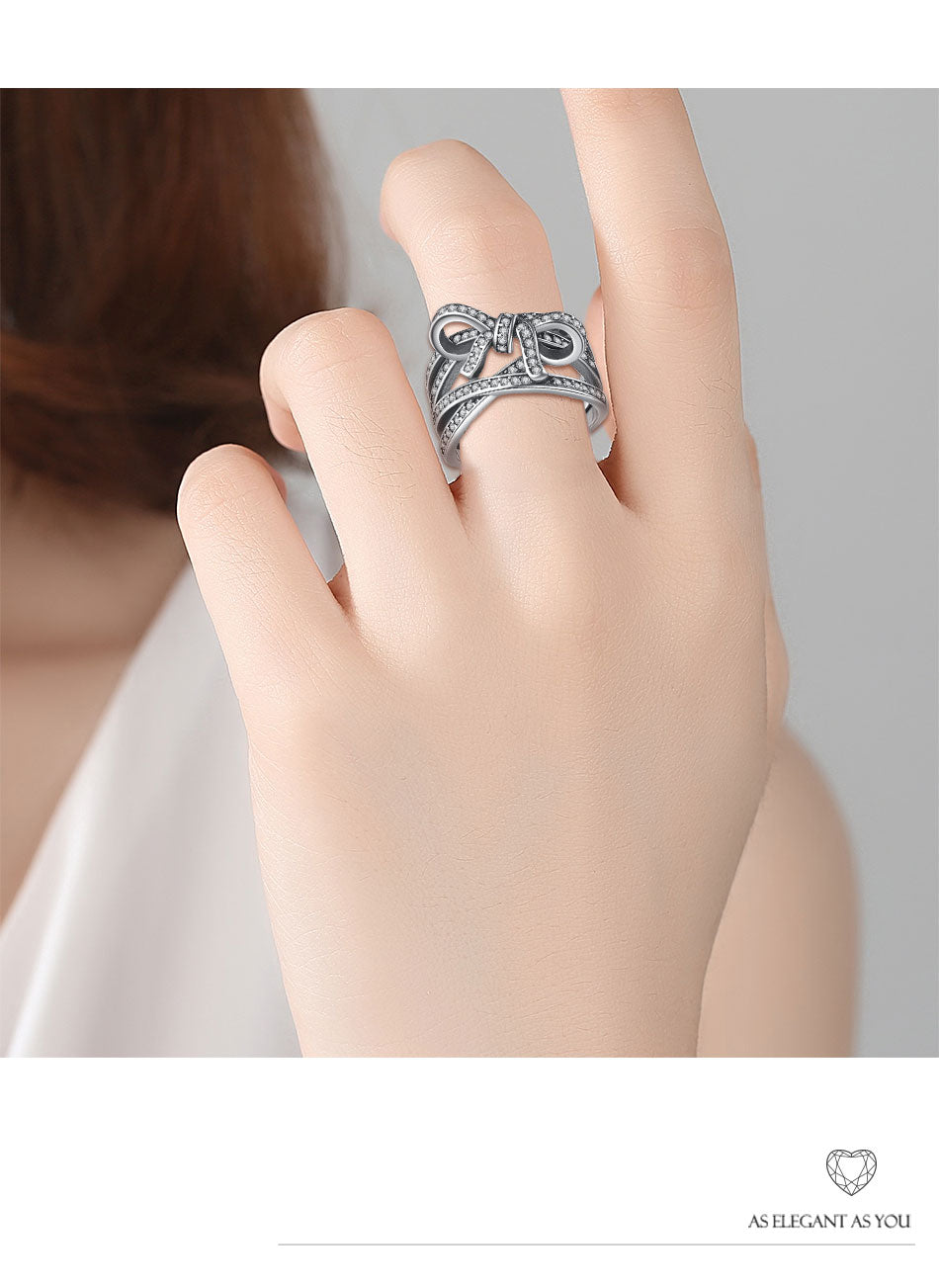 Sterling Silver Big Bow Finger Rings Women