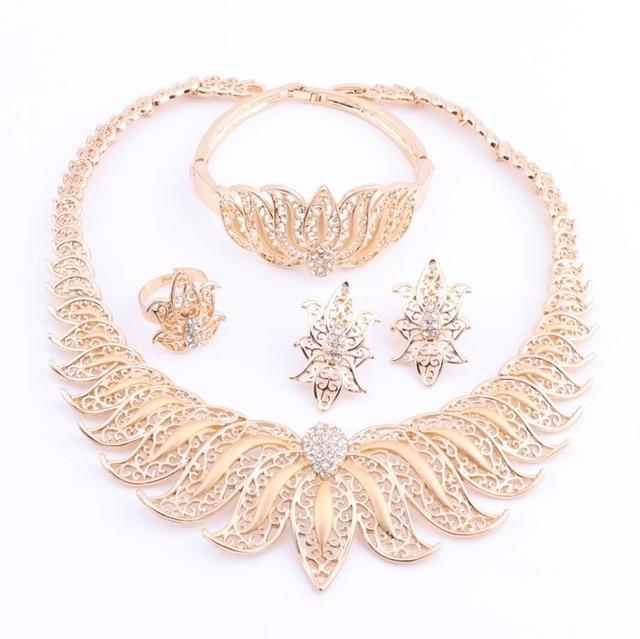 Gold Necklace Earrings Bracelet Ring Wedding Set