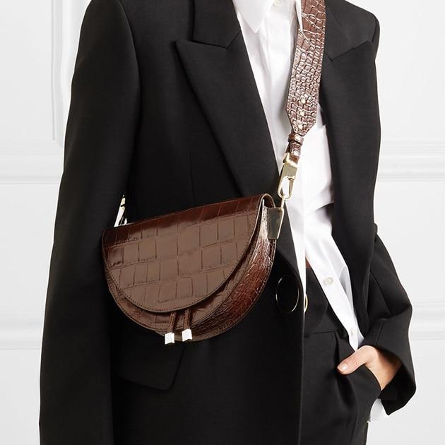 Bolso de lujo tipo sillín de piel de cocodrilo para mujer
