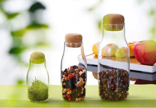 1PC Glass Storage Bottles for Grain Tea Containers with Lid Cork Column Sealed Pot Jar Food Spices Organizer Cans JO 1062