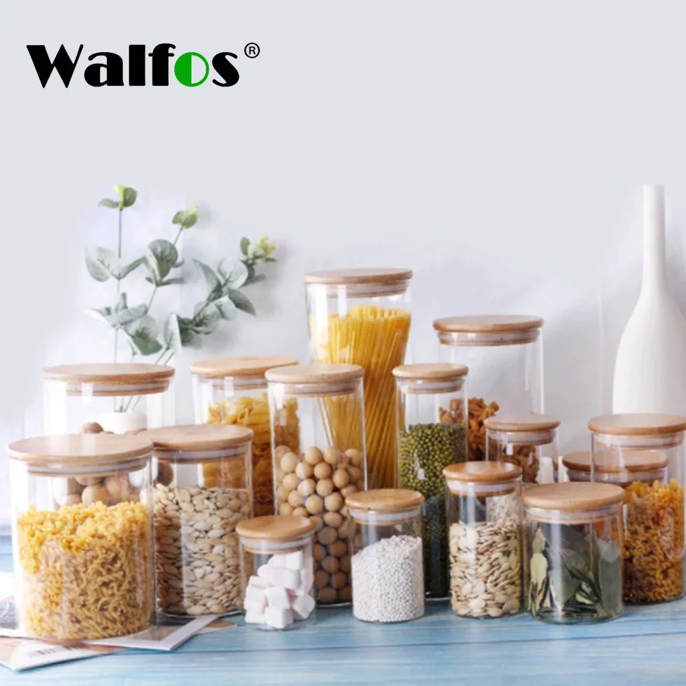 Walfos Stash Jar Food Glass Transparent Container Glass Jars With Lids Cookie Cereals Kitchen Jars Lids Small Size Pot Spice