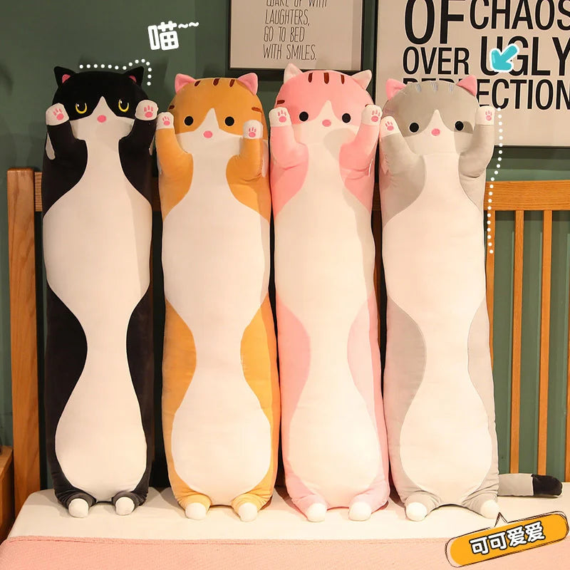 50-130cm Kawaii Giant Size Long Cat Plush Pillow Soft Colorful Kitten  Cartoon Toys Baby Accompany Sleeping Dolls for Girls Gift