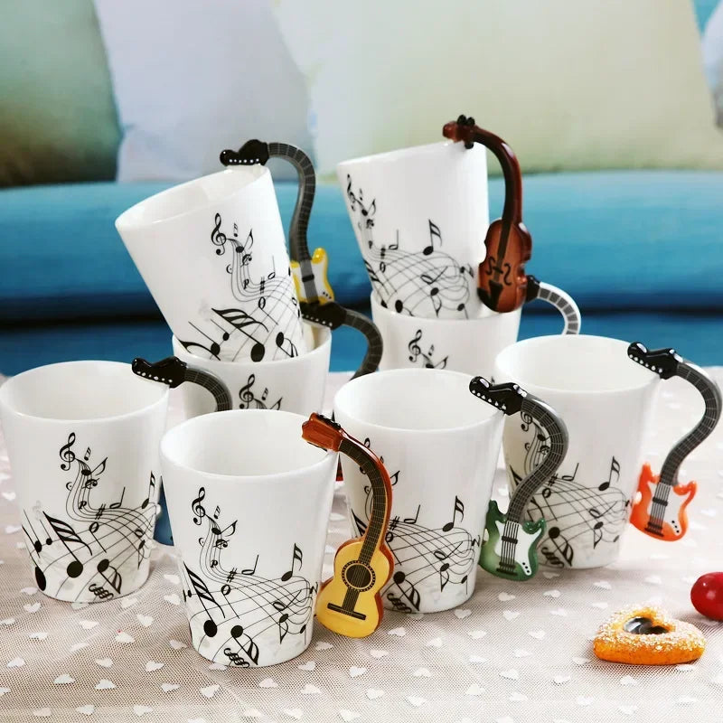 1 taza de cerámica musical de 240 ml, estilo guitarra, violín, lindas tazas de café con asa, regalos novedosos para amantes de la música, regalo de cumpleaños para niños