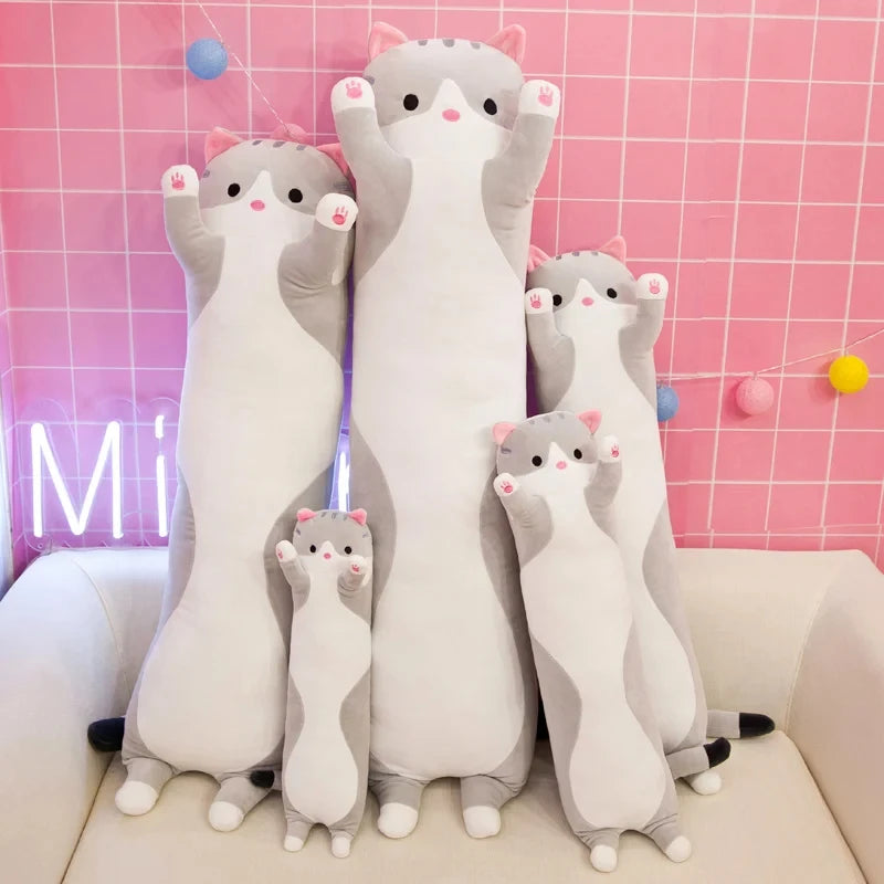 50-130cm Kawaii Giant Size Long Cat Plush Pillow Soft Colorful Kitten  Cartoon Toys Baby Accompany Sleeping Dolls for Girls Gift