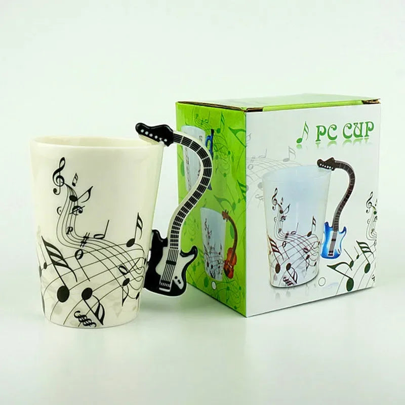 1 taza de cerámica musical de 240 ml, estilo guitarra, violín, lindas tazas de café con asa, regalos novedosos para amantes de la música, regalo de cumpleaños para niños