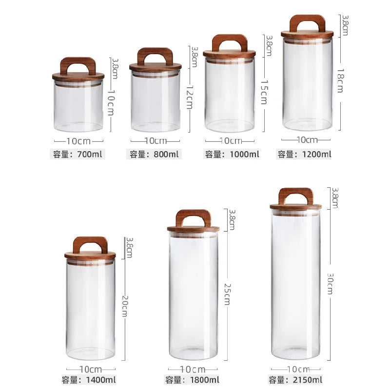 Kitchen Glass Storage Jar Transparent Sealed Jar Large-capacity Wooden Lid Coffee Bean Glass Bottle Portable Glass Container