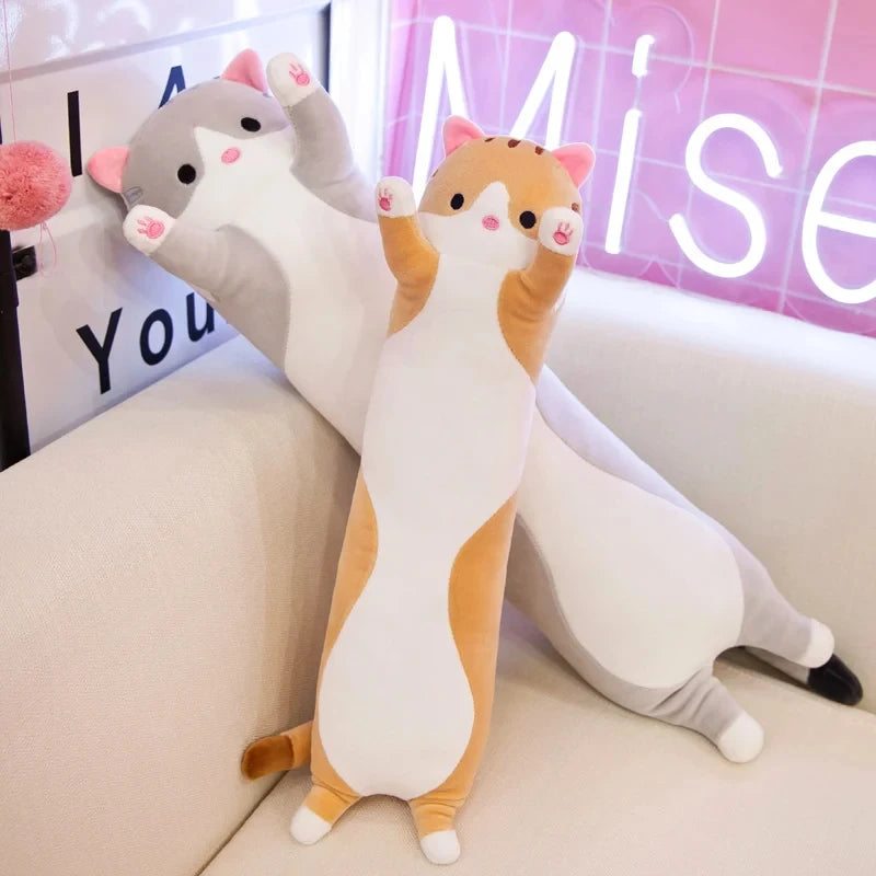 50-130cm Kawaii Giant Size Long Cat Plush Pillow Soft Colorful Kitten  Cartoon Toys Baby Accompany Sleeping Dolls for Girls Gift