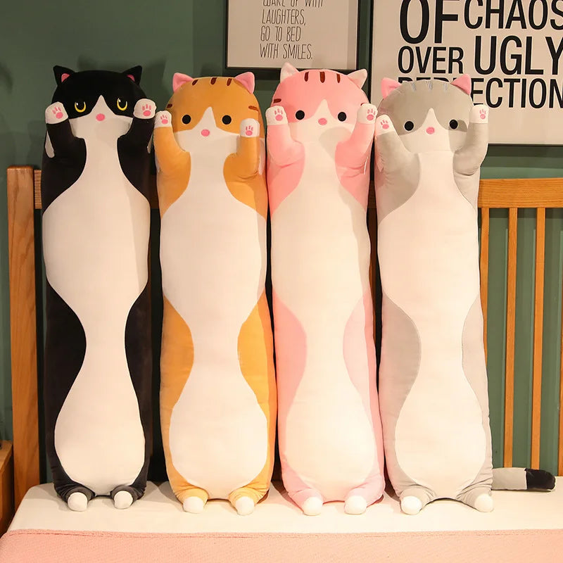 50-130cm Kawaii Giant Size Long Cat Plush Pillow Soft Colorful Kitten  Cartoon Toys Baby Accompany Sleeping Dolls for Girls Gift