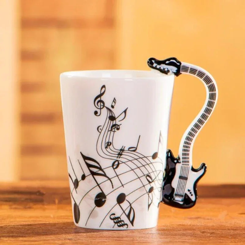 1 taza de cerámica musical de 240 ml, estilo guitarra, violín, lindas tazas de café con asa, regalos novedosos para amantes de la música, regalo de cumpleaños para niños