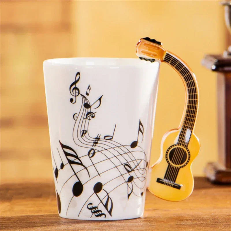 1 taza de cerámica musical de 240 ml, estilo guitarra, violín, lindas tazas de café con asa, regalos novedosos para amantes de la música, regalo de cumpleaños para niños