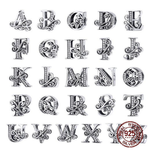 Sterling Silver Letter Alphabet A-Z Charm Name Bead Bracelets