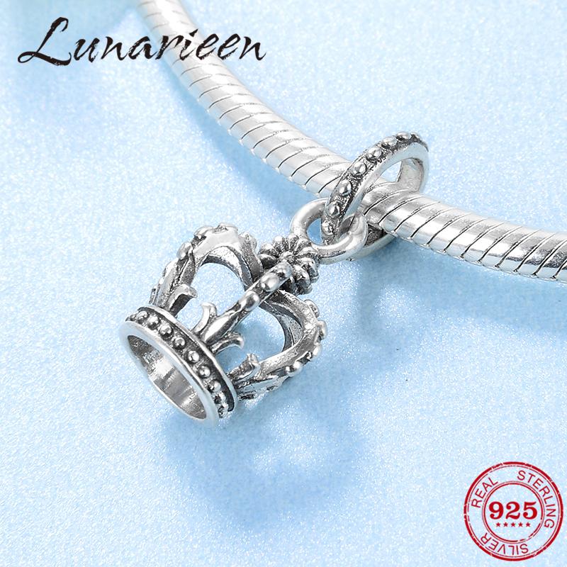 Sterling Silver queen crown Fine Pendants Charm Bracelet For Women's