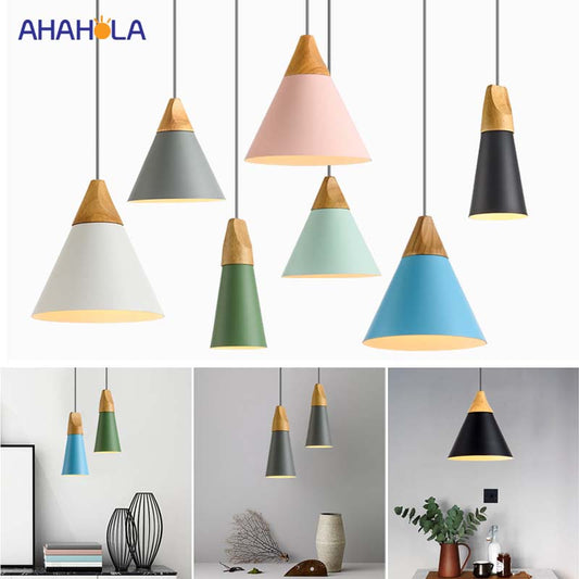 Wooden Iron Coned Pendant Lamp