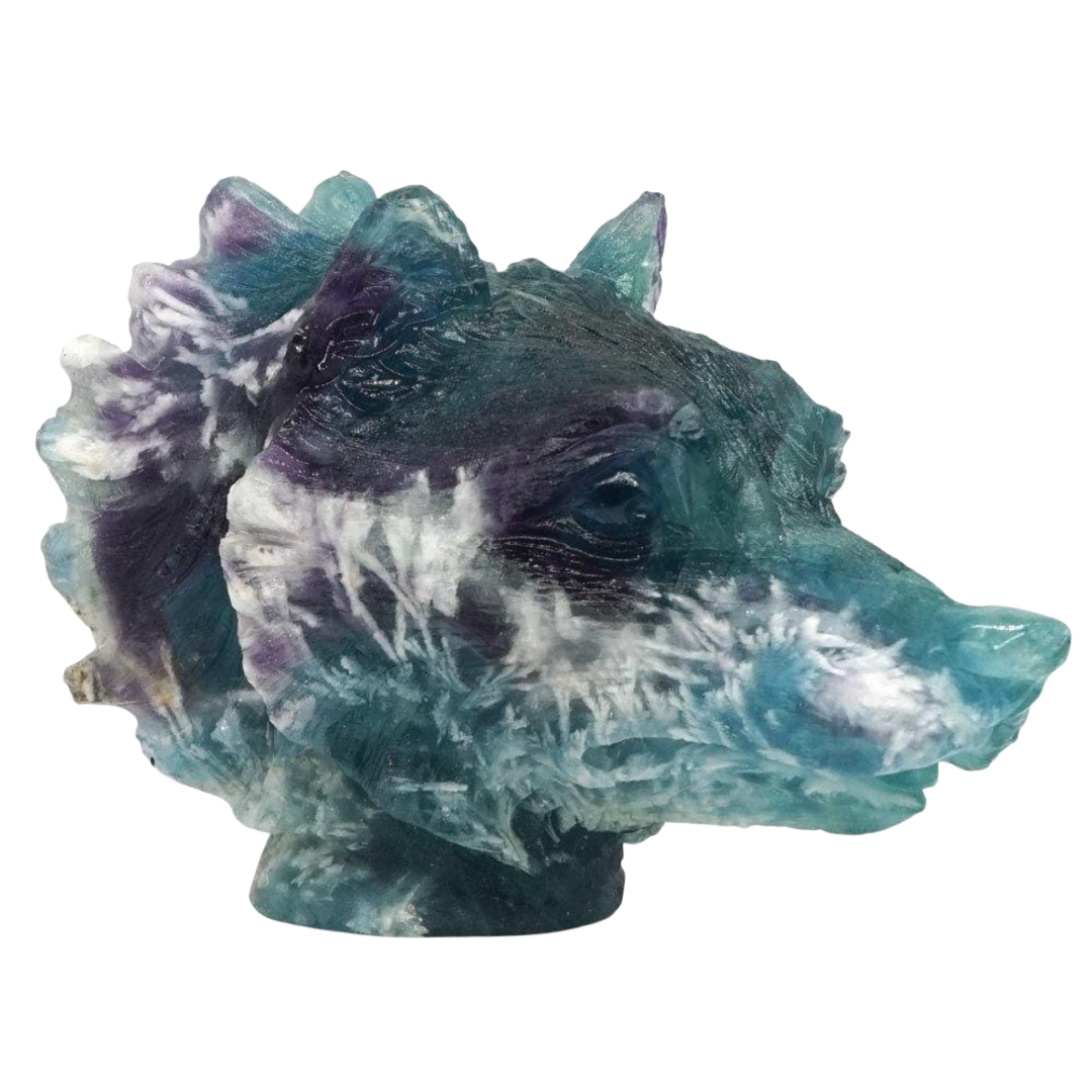 Natural Fluorite Gemstone Wolf Head