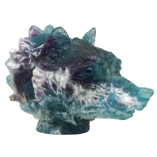 Natural Fluorite Gemstone Wolf Head