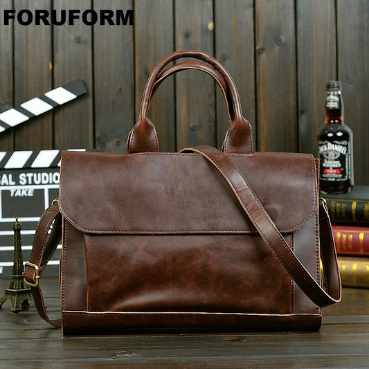 Men's Leather Shoulder Messenger Laptop Bag