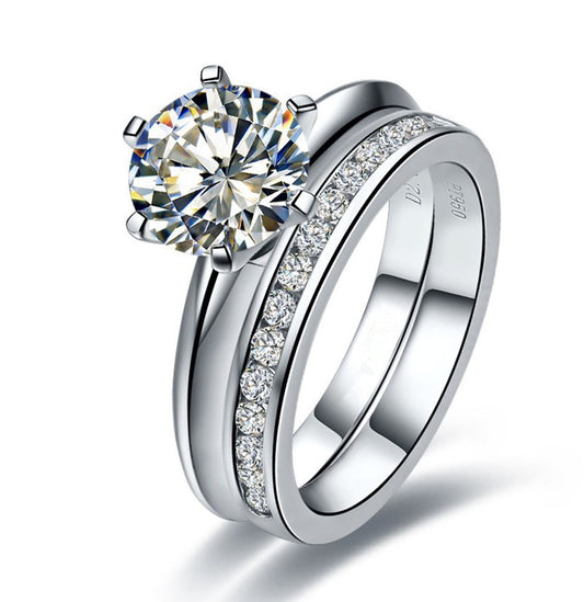 Simulated Silver Stone Wedding Ring Sets for women