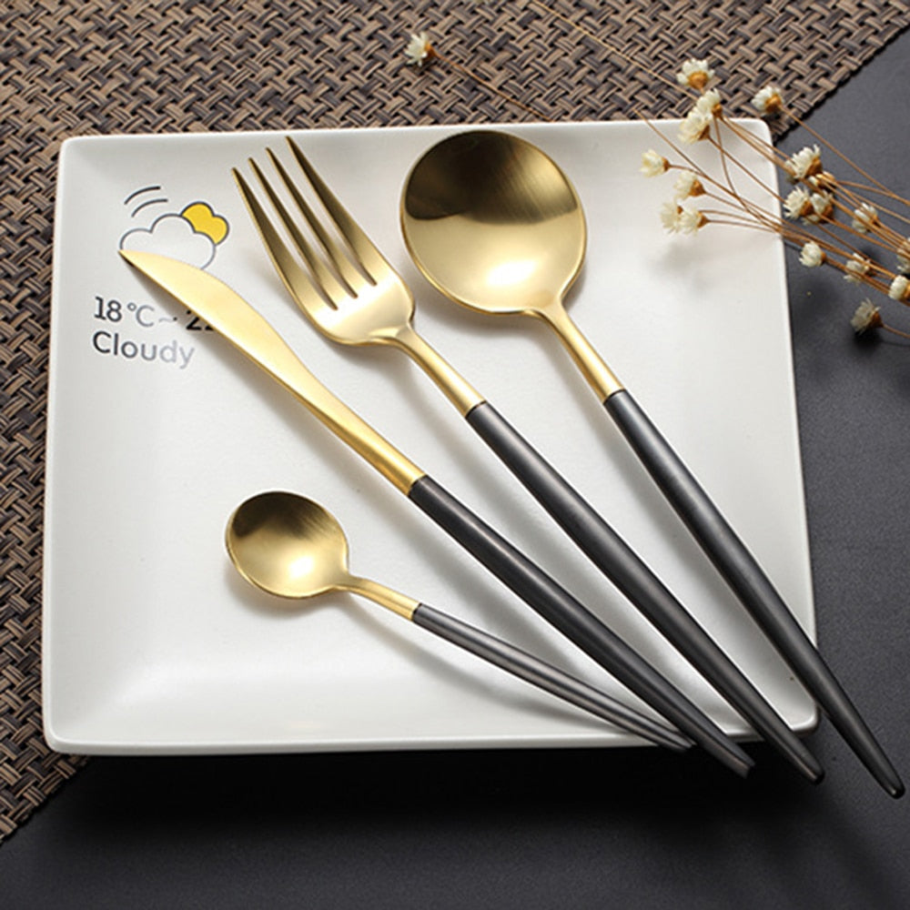 Black & Gold Dinner Silverware