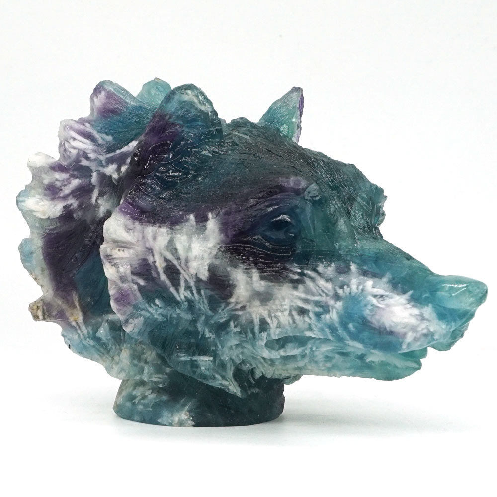 Natural Fluorite Gemstone Wolf Head