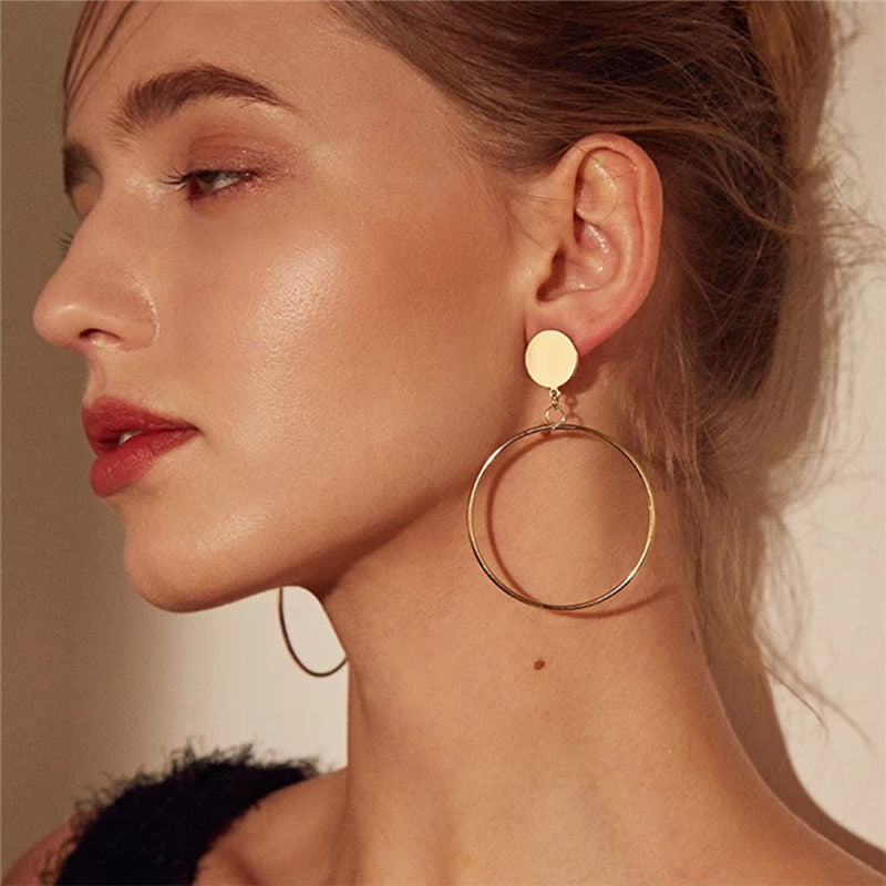 Gold Silver plated Geometric Big Round Earrings For Women