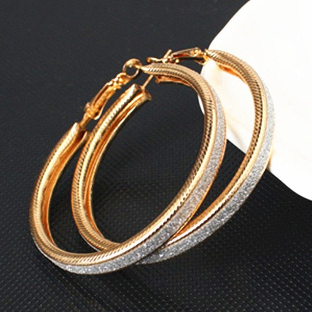 Gold Silver plated Geometric Big Round Earrings For Women