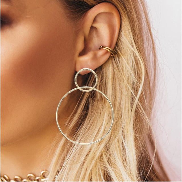 Gold Silver plated Geometric Big Round Earrings For Women