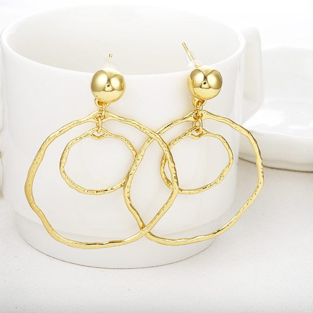 Gold Silver plated Geometric Big Round Earrings For Women