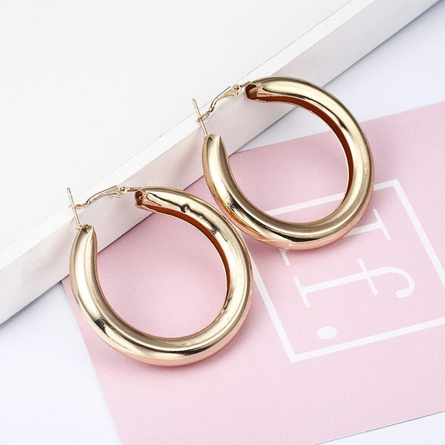 Gold Silver plated Geometric Big Round Earrings For Women