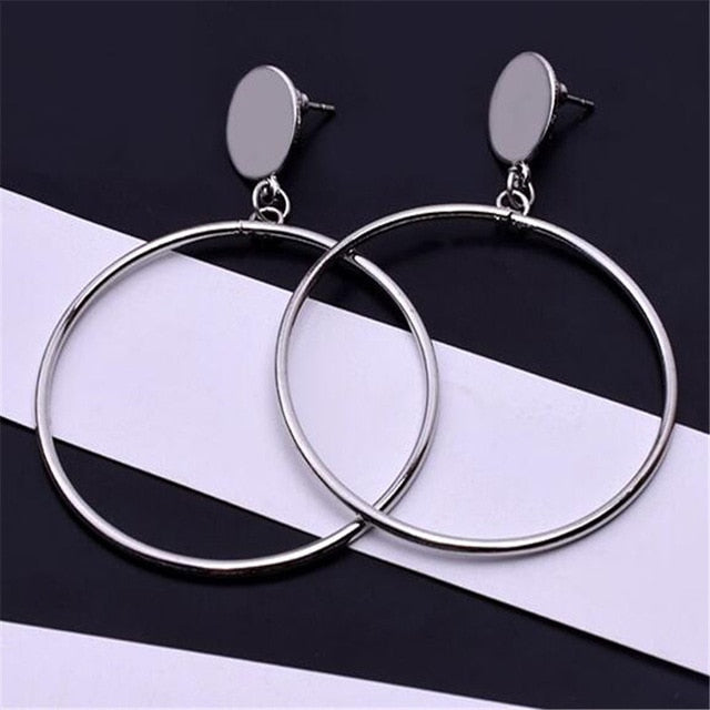 Gold Silver plated Geometric Big Round Earrings For Women