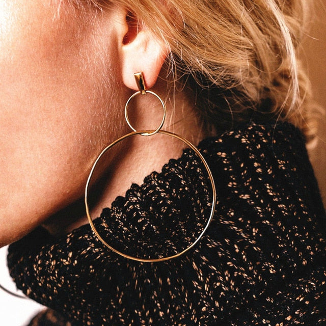 Gold Silver plated Geometric Big Round Earrings For Women