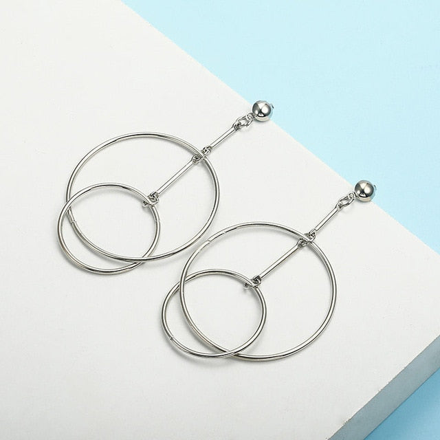 Gold Silver plated Geometric Big Round Earrings For Women